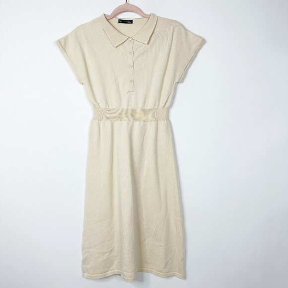 2/$30 Dazy Fit and Flare Shirt Dress Cap Sleeve Beige Small #A0366 TRB2 - Picture 3 of 7